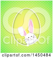 Poster, Art Print Of White Easter Bunny Rabbit In An Egg Shaped Frame On Green Polka Dots