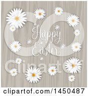 Poster, Art Print Of Happy Easter Greeting In A Frame Of Daisies Over Wood