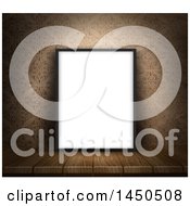 Clipart Graphic Of A 3d Blank Canvas On A Wood Table Leaning Against A Damask Wall Royalty Free Illustration