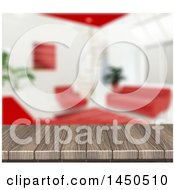 Poster, Art Print Of 3d Wooden Table Top With A Blurred White And Red Living Room