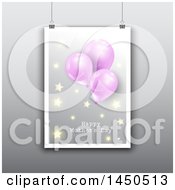 Clipart Graphic Of A Hanging Happy Mothers Day Card With Balloons And Stars Over Gray Royalty Free Vector Illustration