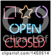 Poster, Art Print Of Neon Light Shapes Open And Closed Text On Black