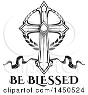 Clipart Graphic Of A Black And White Cross And Easter Text Royalty Free Vector Illustration