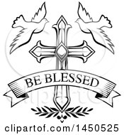 Clipart Graphic Of A Black And White Cross With Doves And Text Royalty Free Vector Illustration
