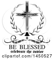 Clipart Graphic Of A Black And White Cross And Easter Text Royalty Free Vector Illustration