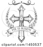 Clipart Graphic Of A Black And White Cross And He Is Risen Text Royalty Free Vector Illustration