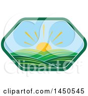 Poster, Art Print Of Sunny Landscape With Hills In A Hexagon
