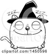 Clipart Graphic Of A Cartoon Black And White Sleeping Witch Cat Character Mascot Royalty Free Vector Illustration