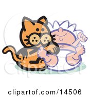 Orange Cat Playing With A Baby Clipart Illustration by Andy Nortnik
