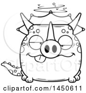 Poster, Art Print Of Cartoon Black And White Lineart Drunk Triceratops Character Mascot