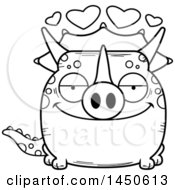 Clipart Graphic Of A Cartoon Black And White Lineart Loving Triceratops Character Mascot Royalty Free Vector Illustration