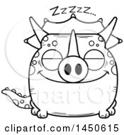 Poster, Art Print Of Cartoon Black And White Lineart Sleeping Triceratops Character Mascot