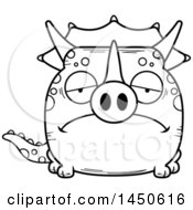 Clipart Graphic Of A Cartoon Black And White Lineart Sad Triceratops Character Mascot Royalty Free Vector Illustration