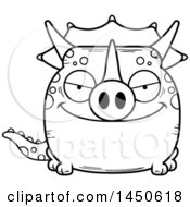 Clipart Graphic Of A Cartoon Black And White Lineart Sly Triceratops Character Mascot Royalty Free Vector Illustration