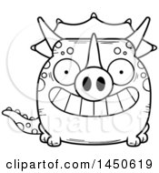 Clipart Graphic Of A Cartoon Black And White Lineart Grinning Triceratops Character Mascot Royalty Free Vector Illustration
