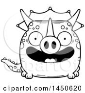 Clipart Graphic Of A Cartoon Black And White Lineart Smiling Triceratops Character Mascot Royalty Free Vector Illustration