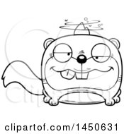 Clipart Graphic Of A Cartoon Black And White Lineart Drunk Squirrel Character Mascot Royalty Free Vector Illustration