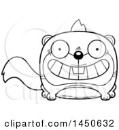 Clipart Graphic Of A Cartoon Black And White Lineart Grinning Squirrel Character Mascot Royalty Free Vector Illustration