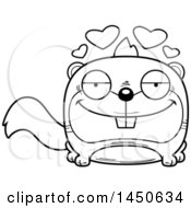 Clipart Graphic Of A Cartoon Black And White Lineart Loving Squirrel Character Mascot Royalty Free Vector Illustration
