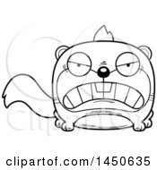Clipart Graphic Of A Cartoon Black And White Lineart Mad Squirrel Character Mascot Royalty Free Vector Illustration