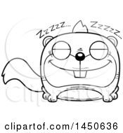Clipart Graphic Of A Cartoon Black And White Lineart Sleeping Squirrel Character Mascot Royalty Free Vector Illustration