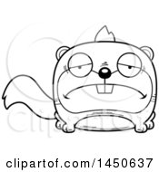 Clipart Graphic Of A Cartoon Black And White Lineart Sad Squirrel Character Mascot Royalty Free Vector Illustration
