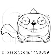 Clipart Graphic Of A Cartoon Black And White Lineart Sly Squirrel Character Mascot Royalty Free Vector Illustration