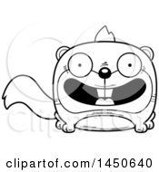 Poster, Art Print Of Cartoon Black And White Lineart Smiling Squirrel Character Mascot