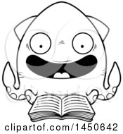 Clipart Graphic Of A Cartoon Black And White Lineart Reading Squid Character Mascot Royalty Free Vector Illustration