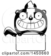 Clipart Graphic Of A Cartoon Skunk Character Mascot Over A Blank Sign Royalty Free Vector Illustration