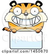 Cartoon Saber Toothed Tiger Character Mascot Over A Blank Sign