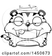 Poster, Art Print Of Cartoon Black And White Lineart Drunk Saber Toothed Tiger Character Mascot