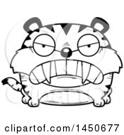 Cartoon Black And White Lineart Mad Saber Toothed Tiger Character Mascot
