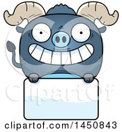Poster, Art Print Of Cartoon Blue Ox Character Mascot Over A Blank Sign