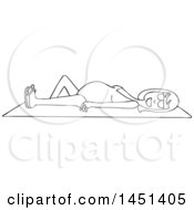 Poster, Art Print Of Cartoon Black And White Lineart Happy Pregnant Woman Sun Bathing On A Beach Towel