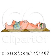 Cartoon Happy Caucasian Man Sun Bathing On A Beach Towel