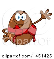 Cartoon Chocolate Egg Mascot Wearing A Bow And Waving