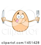 Poster, Art Print Of Cartoon Hungry Egg Mascot Character Holding Silverware