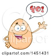Clipart Graphic Of A Cartoon Egg Mascot Character Waving And Saying Yo Royalty Free Vector Illustration
