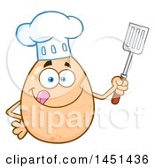 Poster, Art Print Of Cartoon Egg Chef Mascot Character Holding A Spatula
