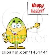 Poster, Art Print Of Cartoon Decorated Easter Egg Mascot Character Holding A Happy Easter Sign