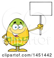 Poster, Art Print Of Cartoon Decorated Easter Egg Mascot Character Holding A Blank Sign