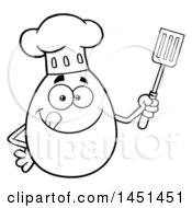 Poster, Art Print Of Cartoon Black And White Lineart Egg Chef Mascot Character Holding A Spatula