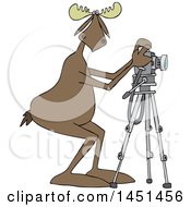 Poster, Art Print Of Cartoon Moose Photographer Taking Pictures With A Camera On A Tripod