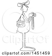 Clipart Graphic Of A Cartoon Black And White Lineart Moose Photographer Wearing Sunglasses And Taking Pictures With A Camera Royalty Free Vector Illustration