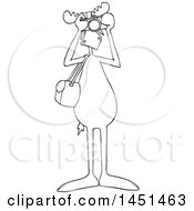 Clipart Graphic Of A Cartoon Black And White Lineart Moose Photographer Wearing Sunglasses Facing Front And Taking Pictures With A Camera Royalty Free Vector Illustration