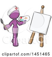 Purple Design Mascot Nurse Woman Artist Painting A Portrait