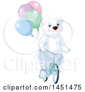 Clipart Graphic Of A Cute Polar Bear Riding A Bicycle With Party Balloons Royalty Free Vector Illustration