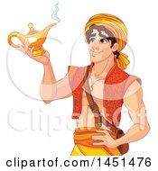Poster, Art Print Of Handsome Arabian Man Aladdin Holding A Genie Lamp