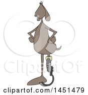 Clipart Graphic Of A Cartoon Brown Dog Standing Upright With A Prosthetic Spring Leg Royalty Free Vector Illustration